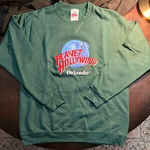 Green Vintage 90s Planet Hollywood Sweatshirt with Logo Design
